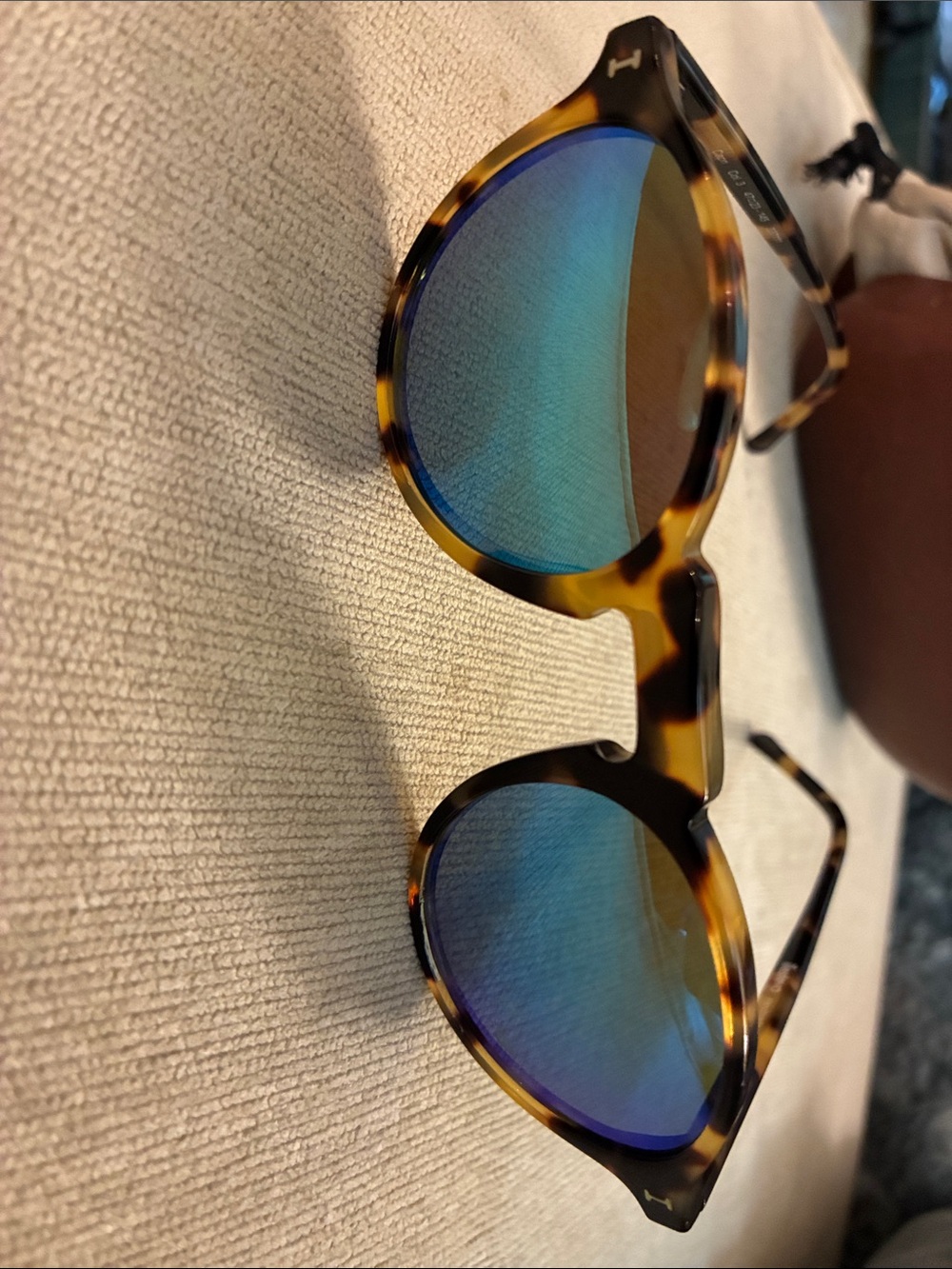 Illesteva Tortoiseshell Frame Sunglasses with Blue Mirrored Lenses